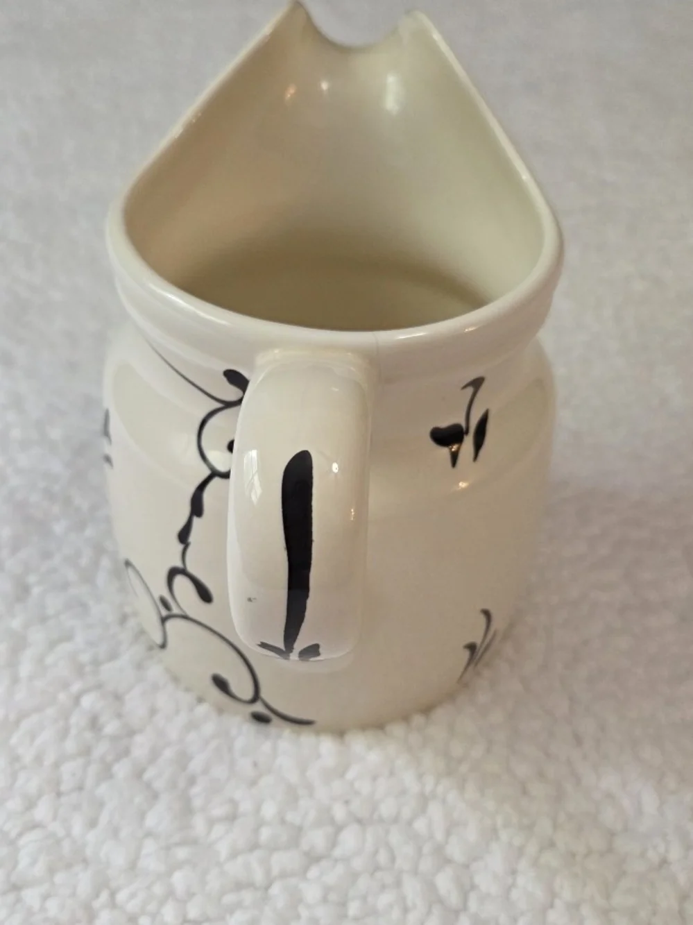 Vintage Ceramic Pitcher Lait Creamer Hand Painted Black Cream Portugal